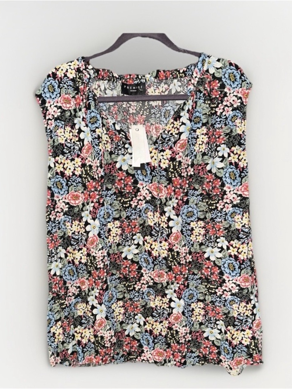 Premise Woman Floral Sleeveless Blouse Black Blue Pink 3X NWT